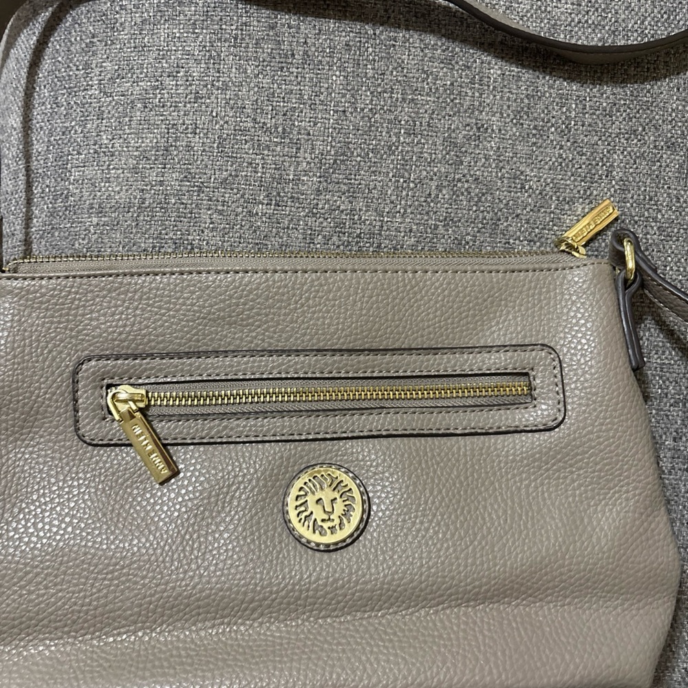 Anne Clein Taupe Leather Crossbody Bag with Gold Accents